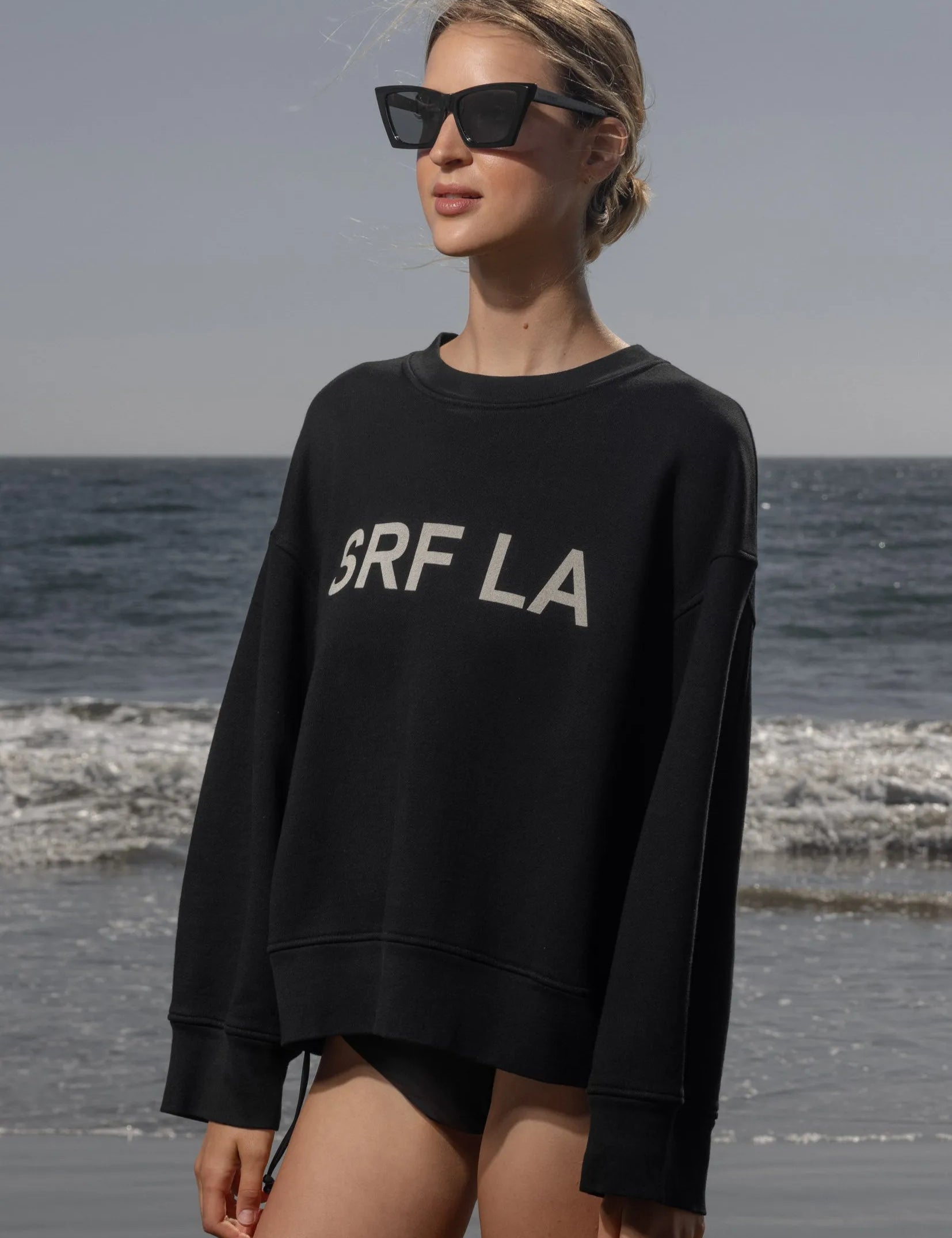 Barrel Sleeve SRF LA Crewneck - Antique Cream on Black - Heidi Merrick
