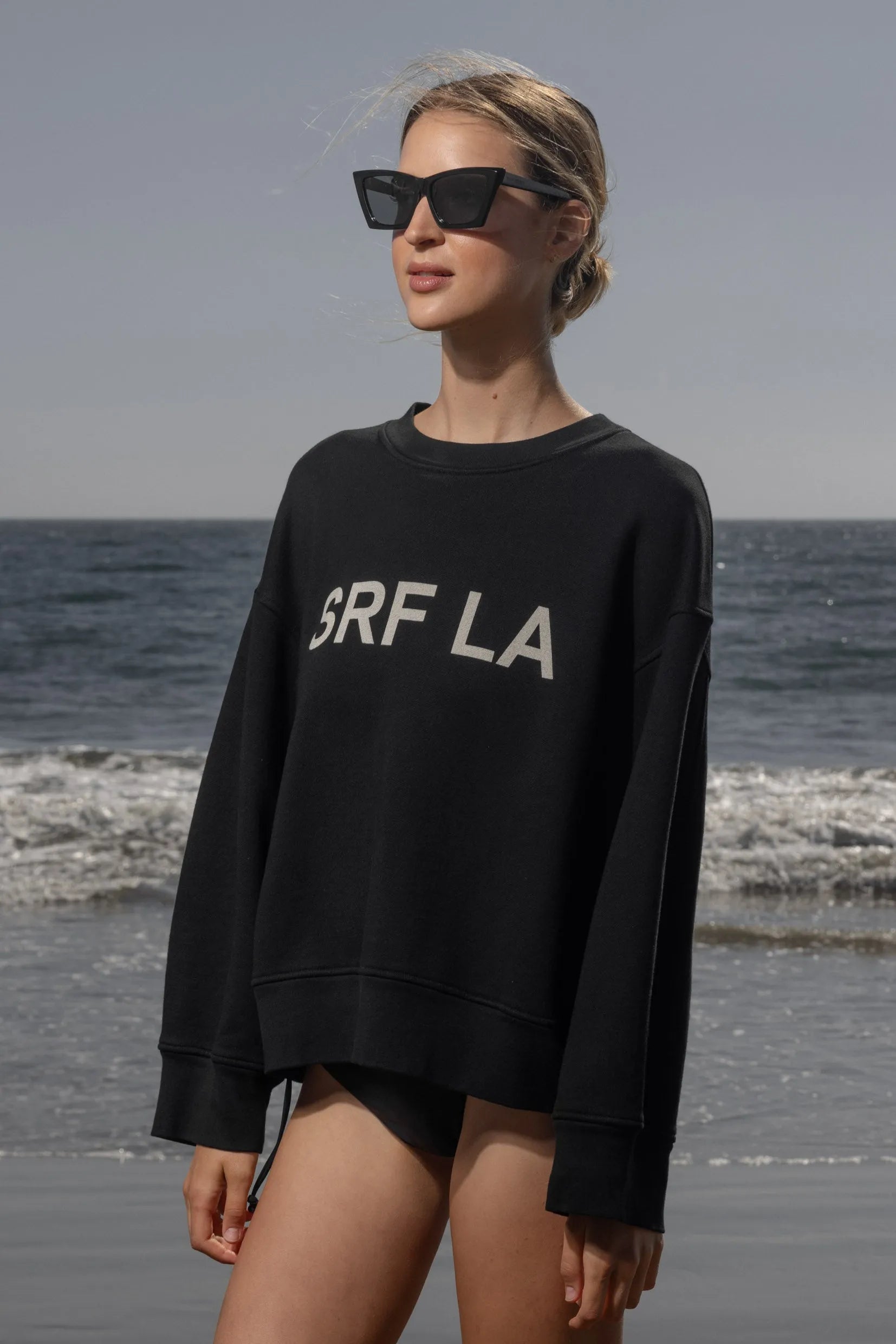 Barrel Sleeve SRF LA Crewneck - Antique Cream on Black - Heidi Merrick