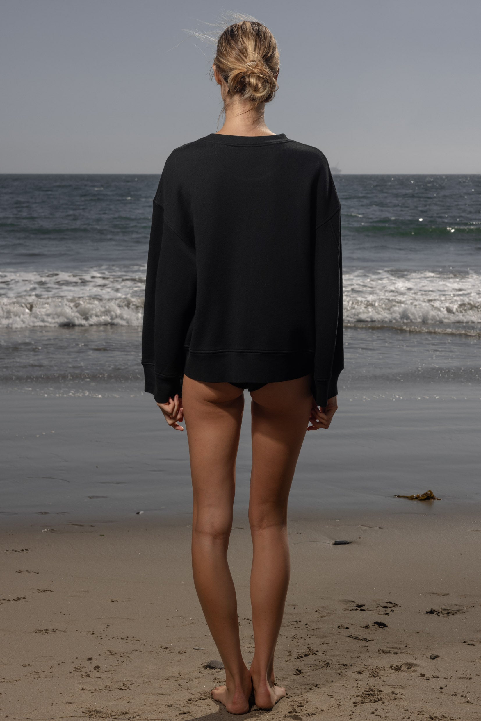 Barrel Sleeve SRF LA Crewneck - Antique Cream on Black - Heidi Merrick