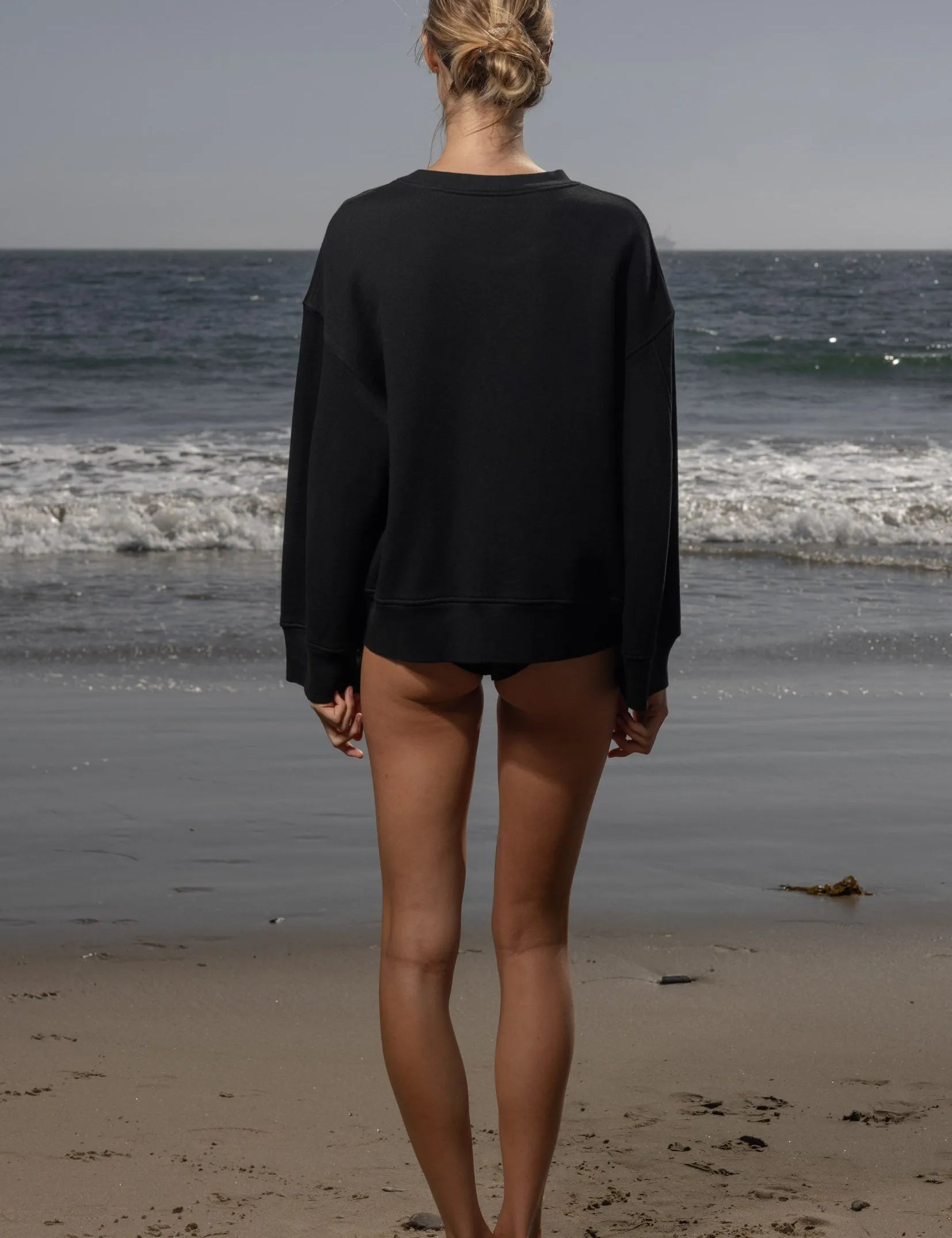 Barrel Sleeve SRF LA Crewneck - Antique Cream on Black - Heidi Merrick