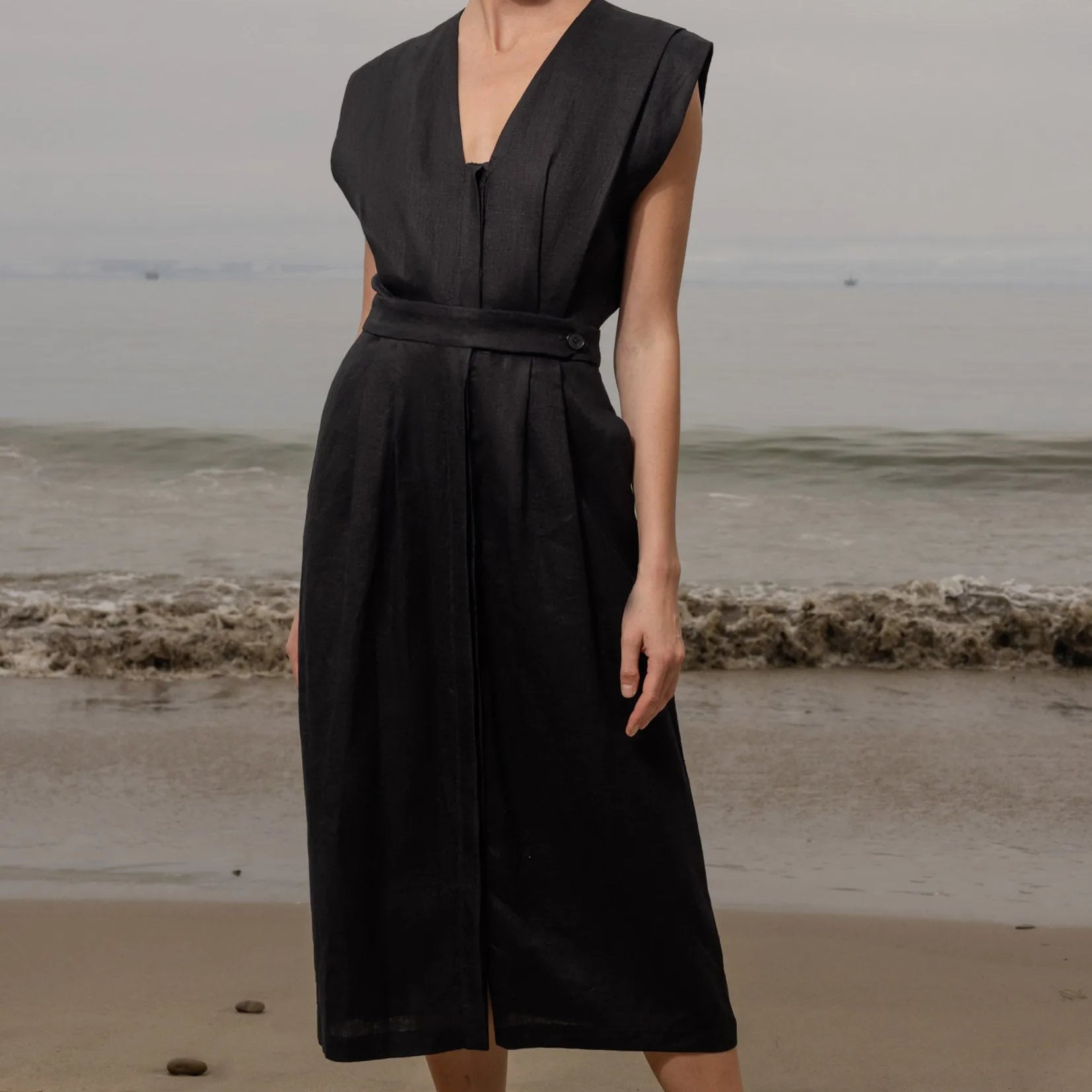 Azadeh Dress - Black Linen - Heidi Merrick
