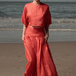 Marbella Skirt - Vermilion Tissue Linen - Heidi Merrick