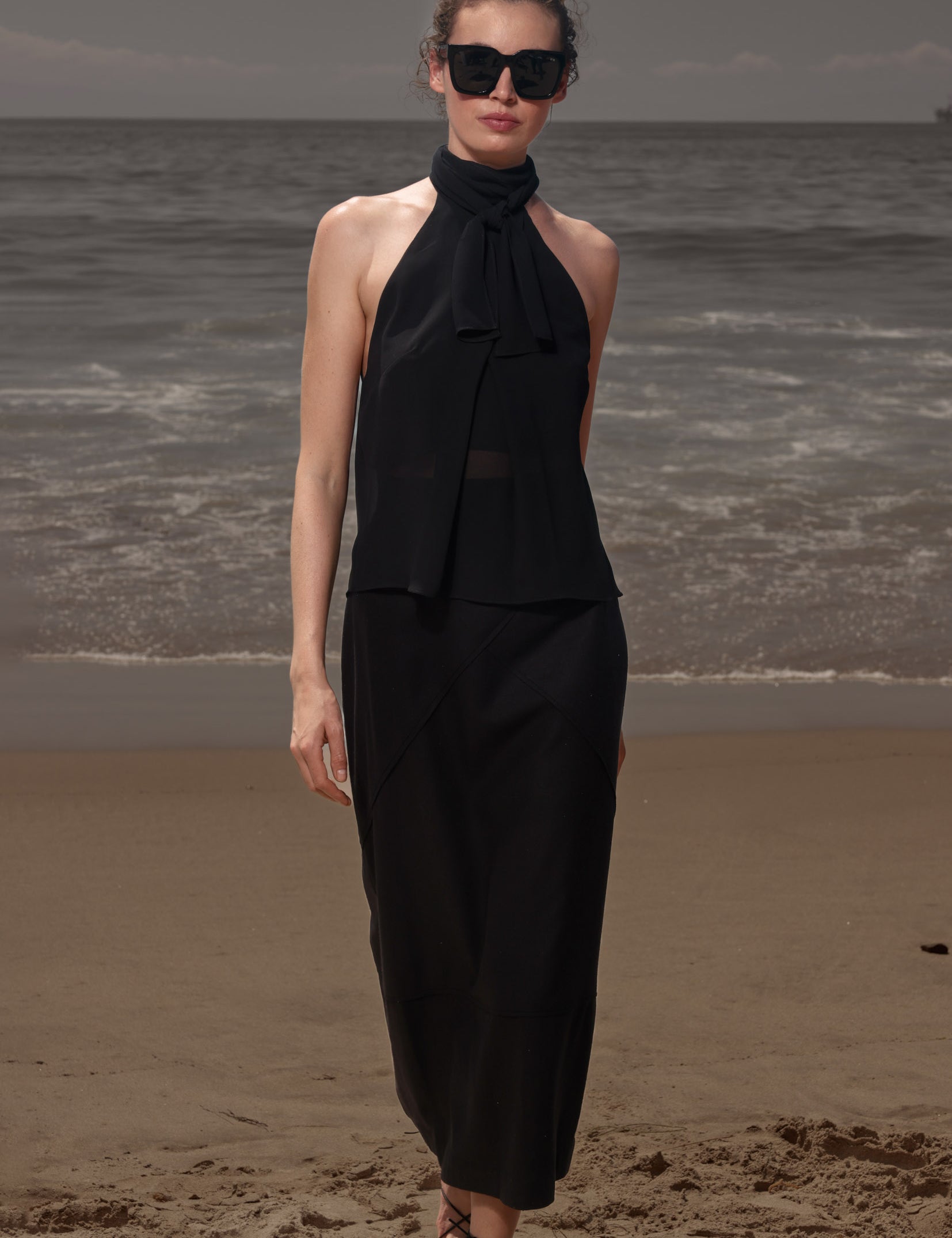 Geometry Skirt - Black Silk Noil - Heidi Merrick