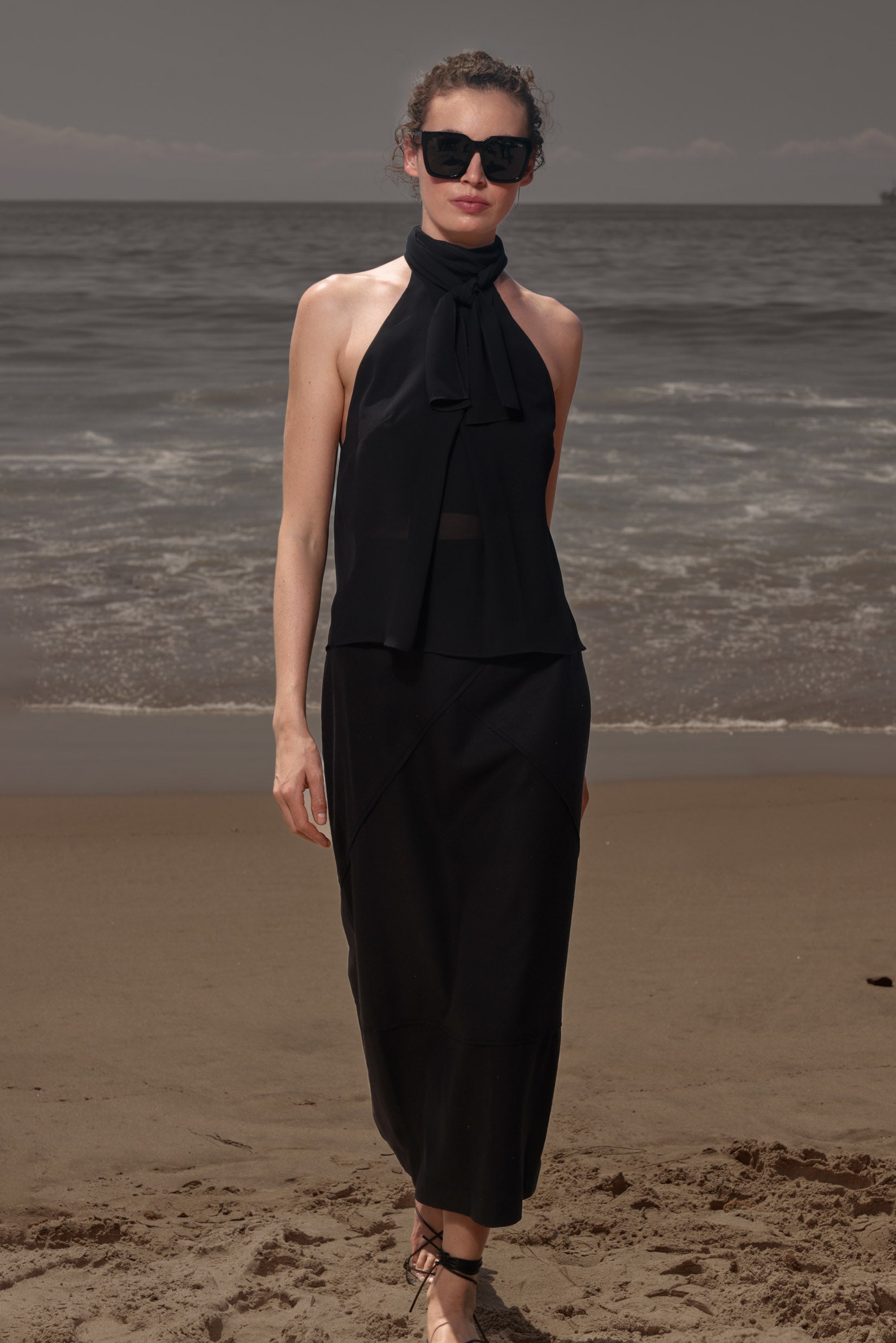 Geometry Skirt - Black Silk Noil - Heidi Merrick