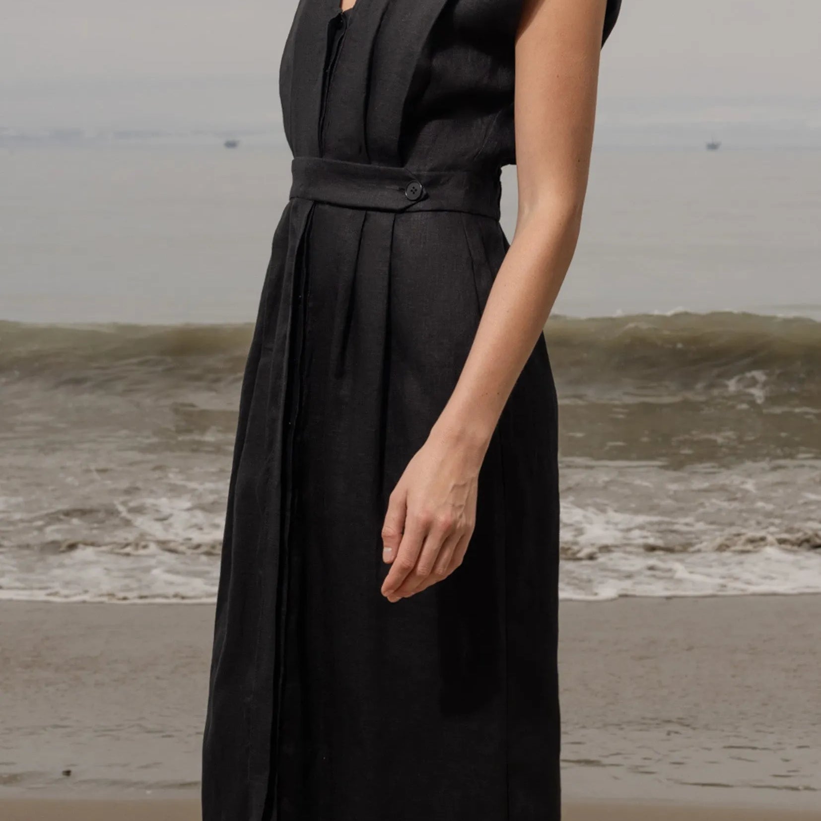 Azadeh Dress - Black Linen - Heidi Merrick