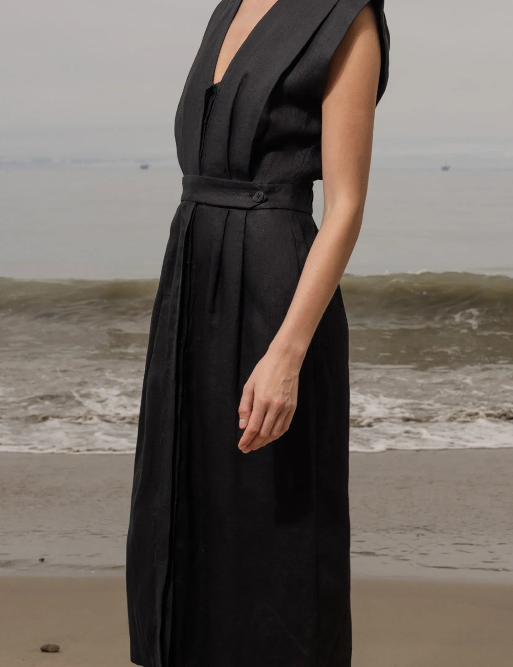 Azadeh Dress - Black Linen - Heidi Merrick