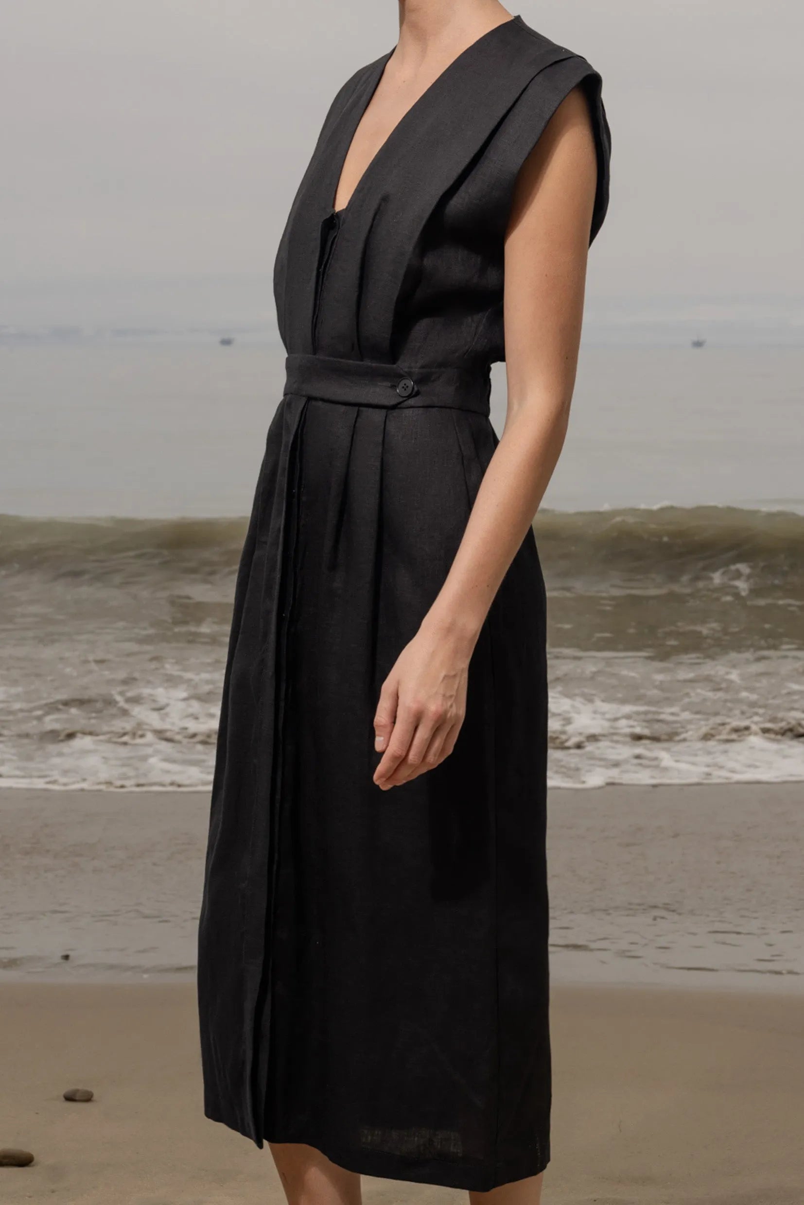 Azadeh Dress - Black Linen - Heidi Merrick