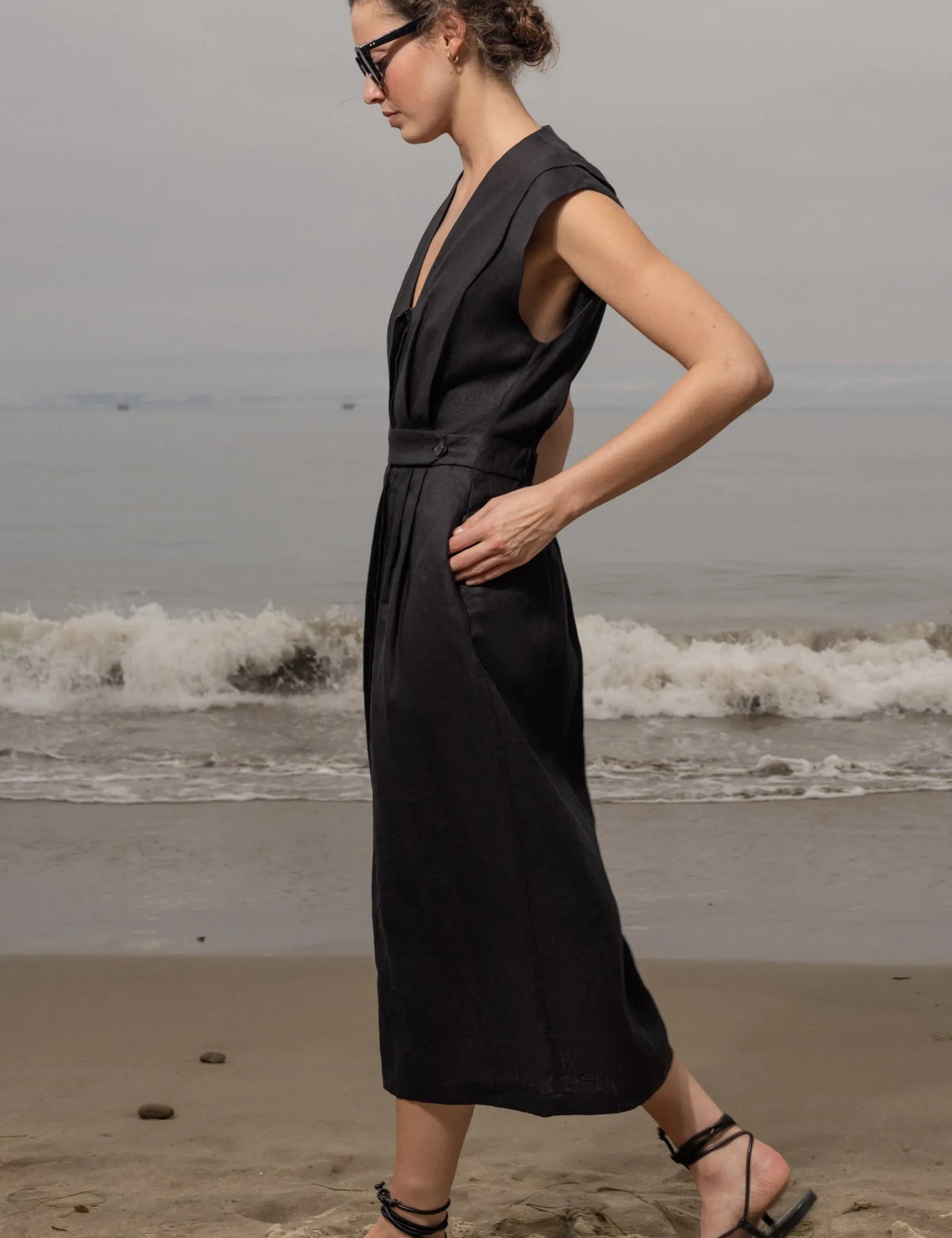 Azadeh Dress - Black Linen - Heidi Merrick