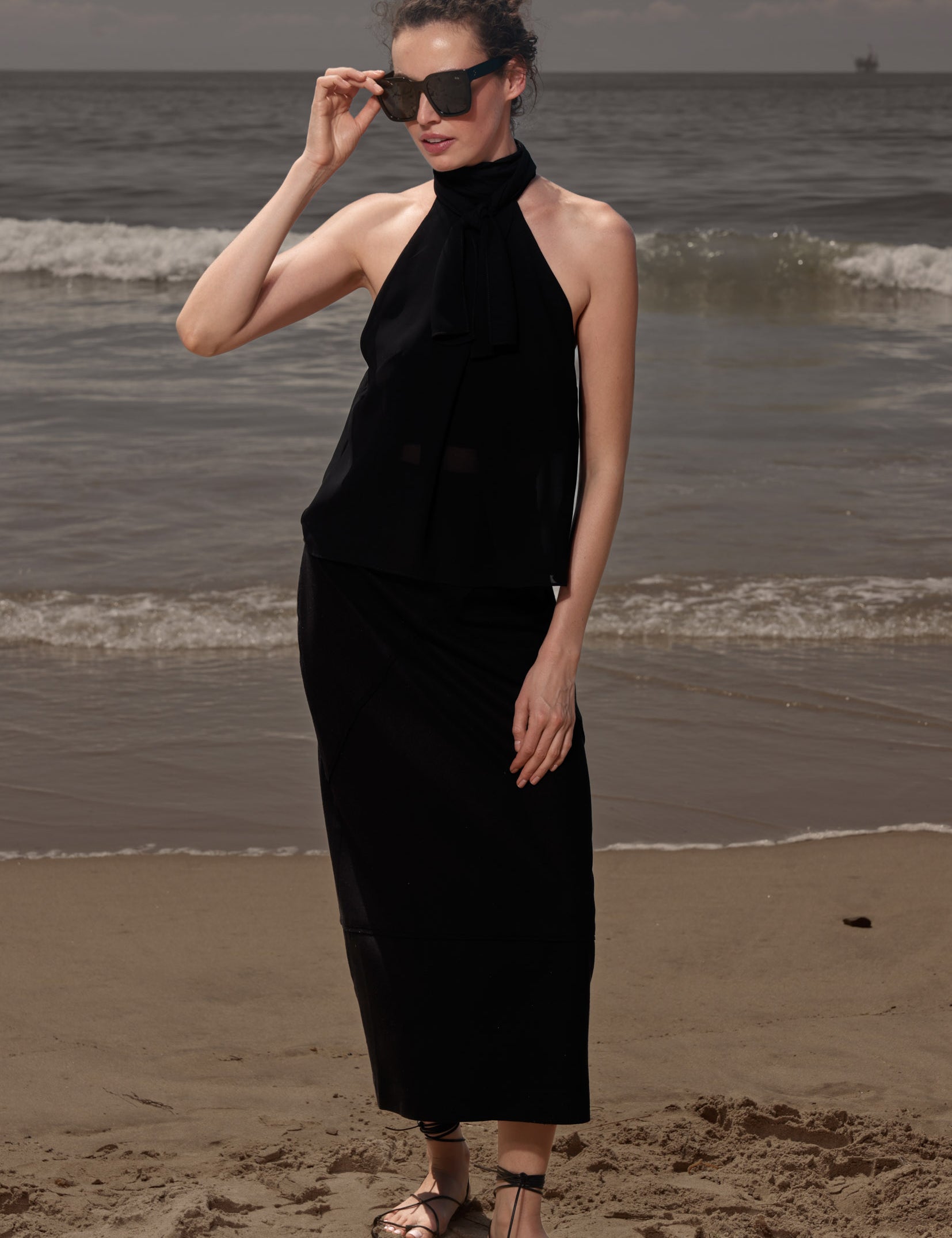 Geometry Skirt - Black Silk Noil - Heidi Merrick