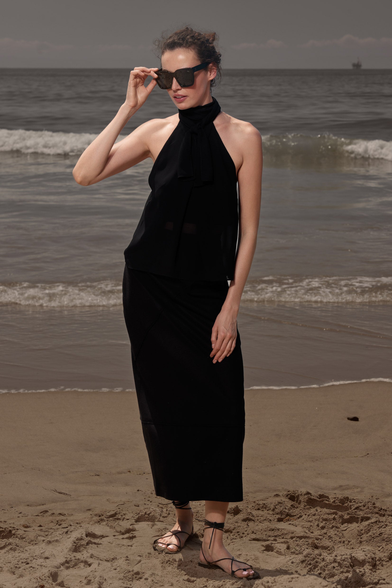 Geometry Skirt - Black Silk Noil - Heidi Merrick