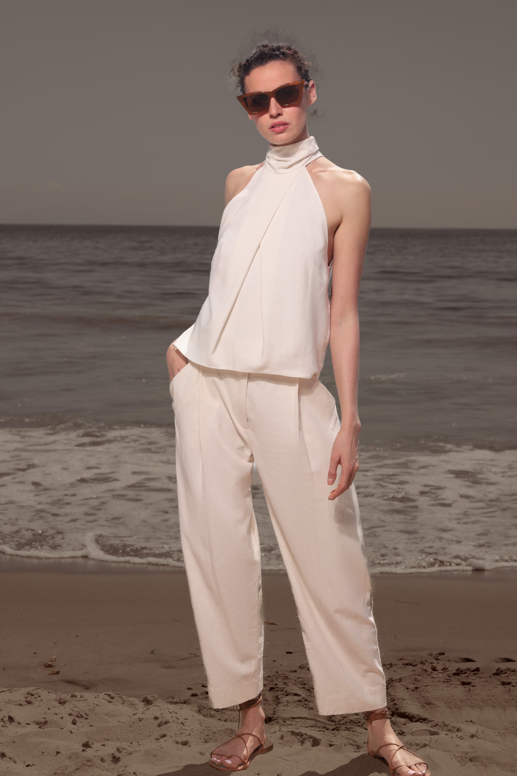 Baptiste Pant - Ivory Silk Noil - Heidi Merrick