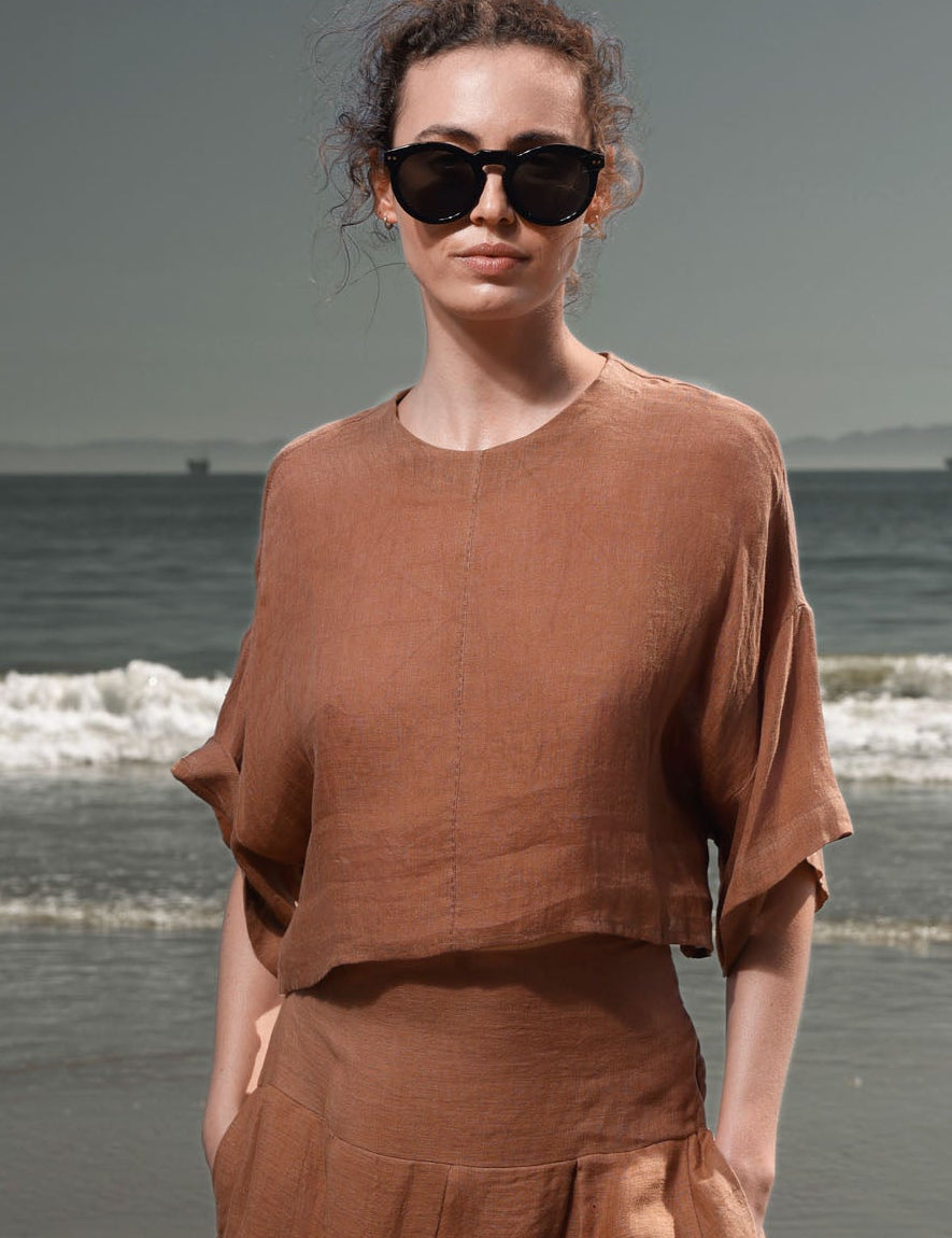 Mojave Top - Clay Tissue Linen - Heidi Merrick