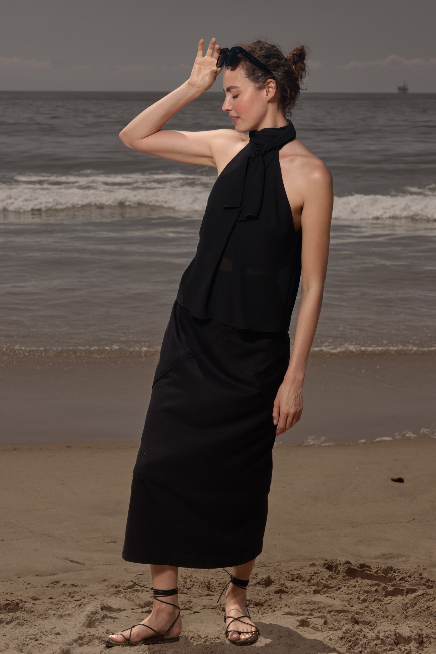 Geometry Skirt - Black Silk Noil - Heidi Merrick