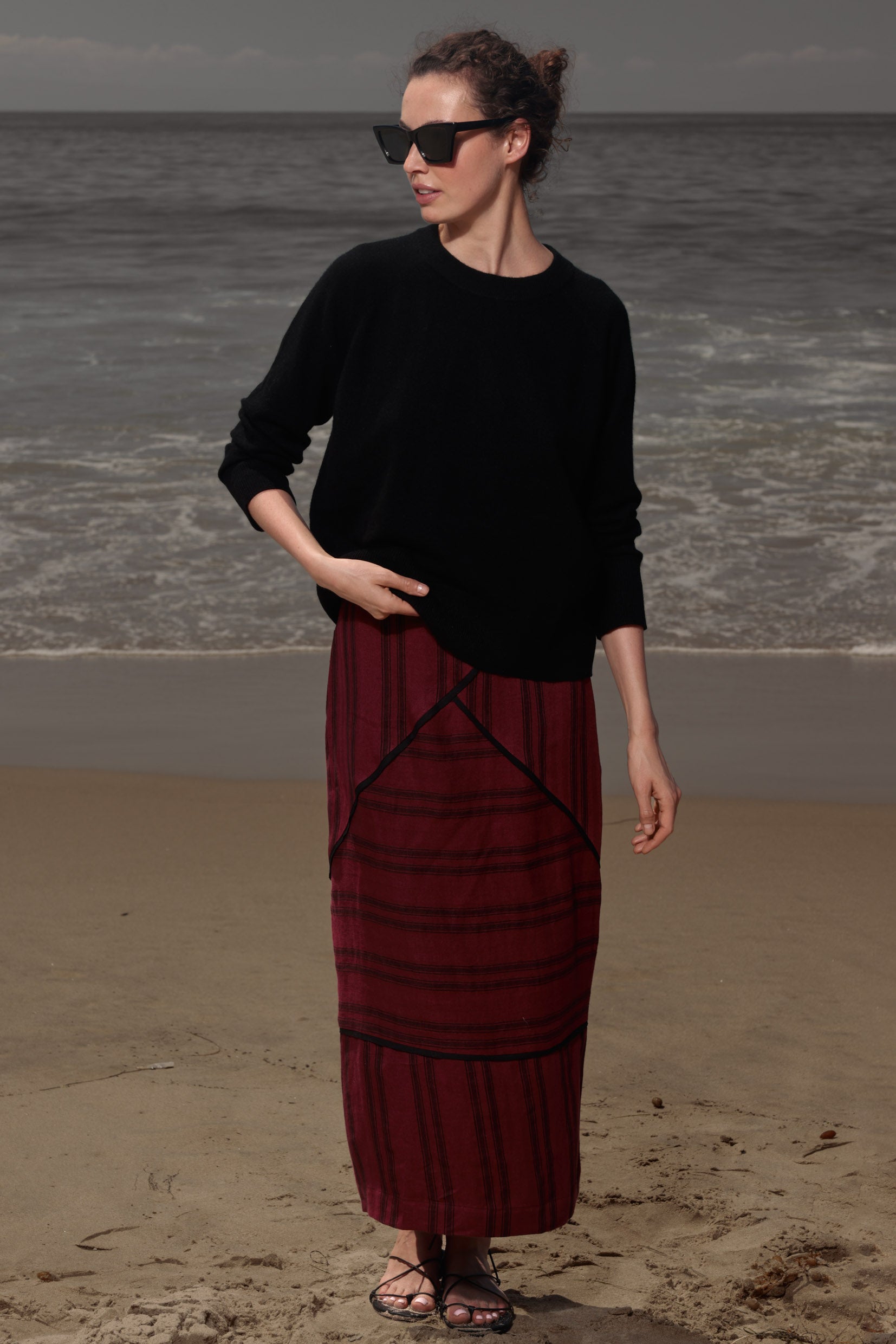 Geometry Skirt - Burgundy Moroccan Stripe - Heidi Merrick