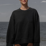 Barrel Sleeve 70's SRF LA Crewneck - Black Embroidered - Heidi Merrick