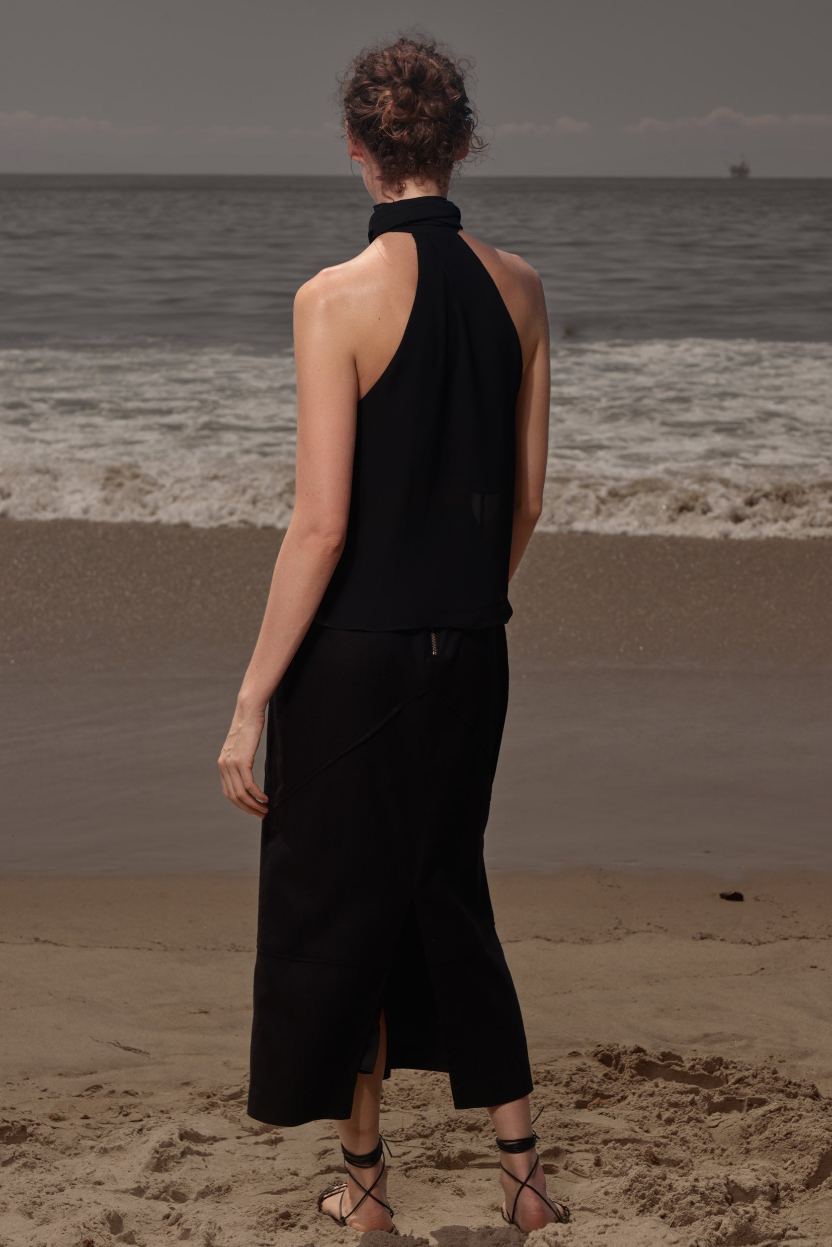 Geometry Skirt - Black Silk Noil - Heidi Merrick