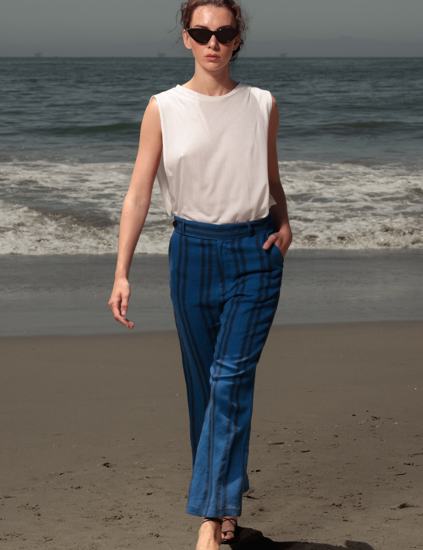 Serge Pant - Blue Moroccan Stripe - Heidi Merrick