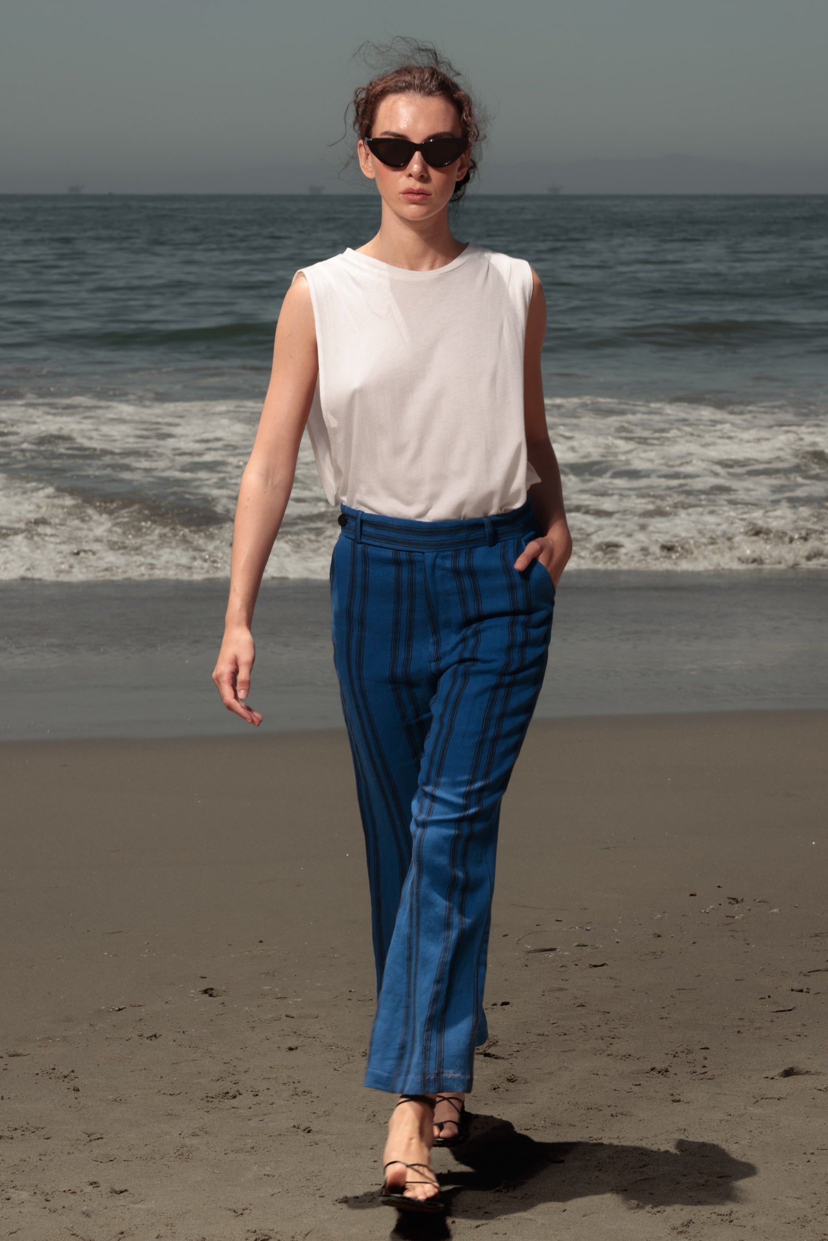 Serge Pant - Blue Moroccan Stripe - Heidi Merrick