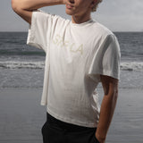 SRF LA Mustache Tee - Antique Cream on White - Heidi Merrick