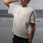 SRF LA Mustache Tee - Antique Cream on White - Heidi Merrick