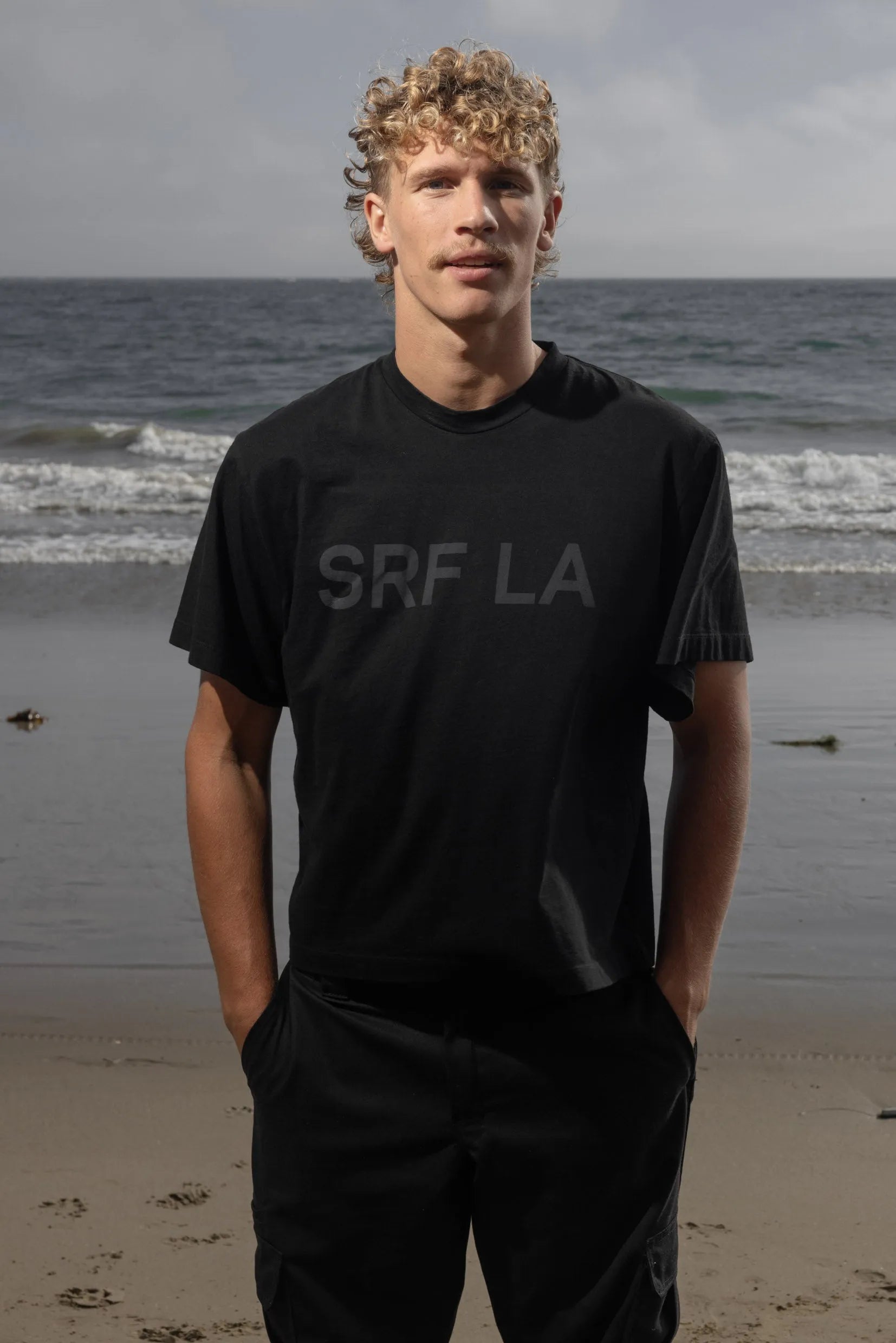 SRF LA Mustache Tee - Black on Black - Heidi Merrick