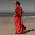 Marbella Skirt - Vermilion Tissue Linen - Heidi Merrick