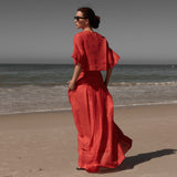 Marbella Skirt - Vermilion Tissue Linen - Heidi Merrick