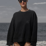 Barrel Sleeve 70's SRF LA Crewneck - Black Embroidered - Heidi Merrick
