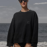 Barrel Sleeve 70's SRF LA Crewneck - Black Embroidered - Heidi Merrick