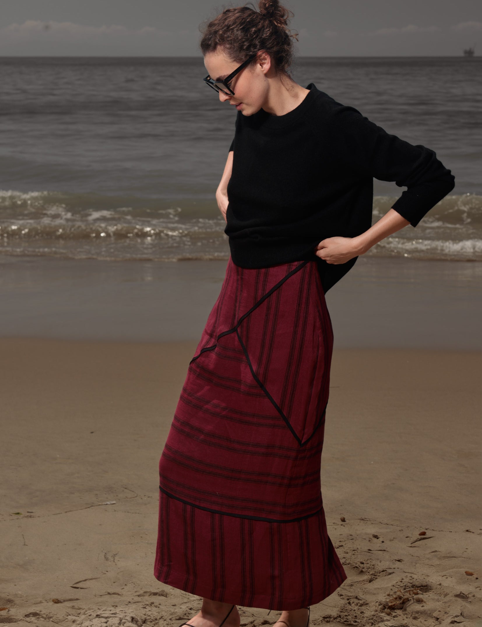 Geometry Skirt - Burgundy Moroccan Stripe - Heidi Merrick