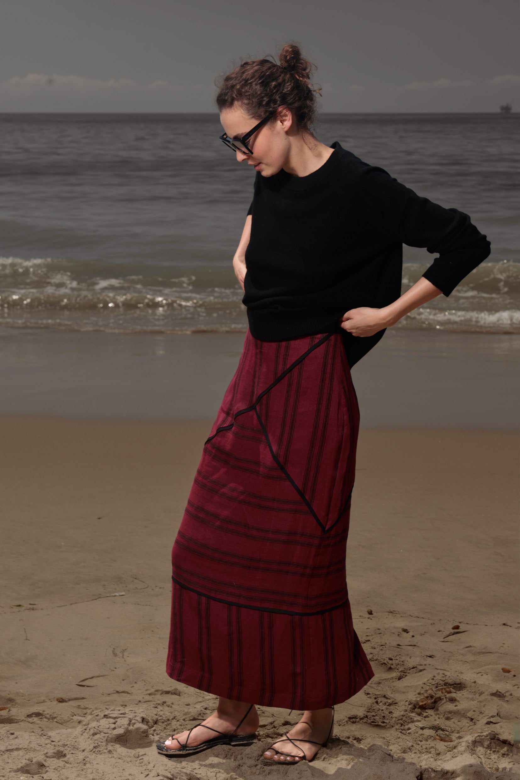 Geometry Skirt - Burgundy Moroccan Stripe - Heidi Merrick