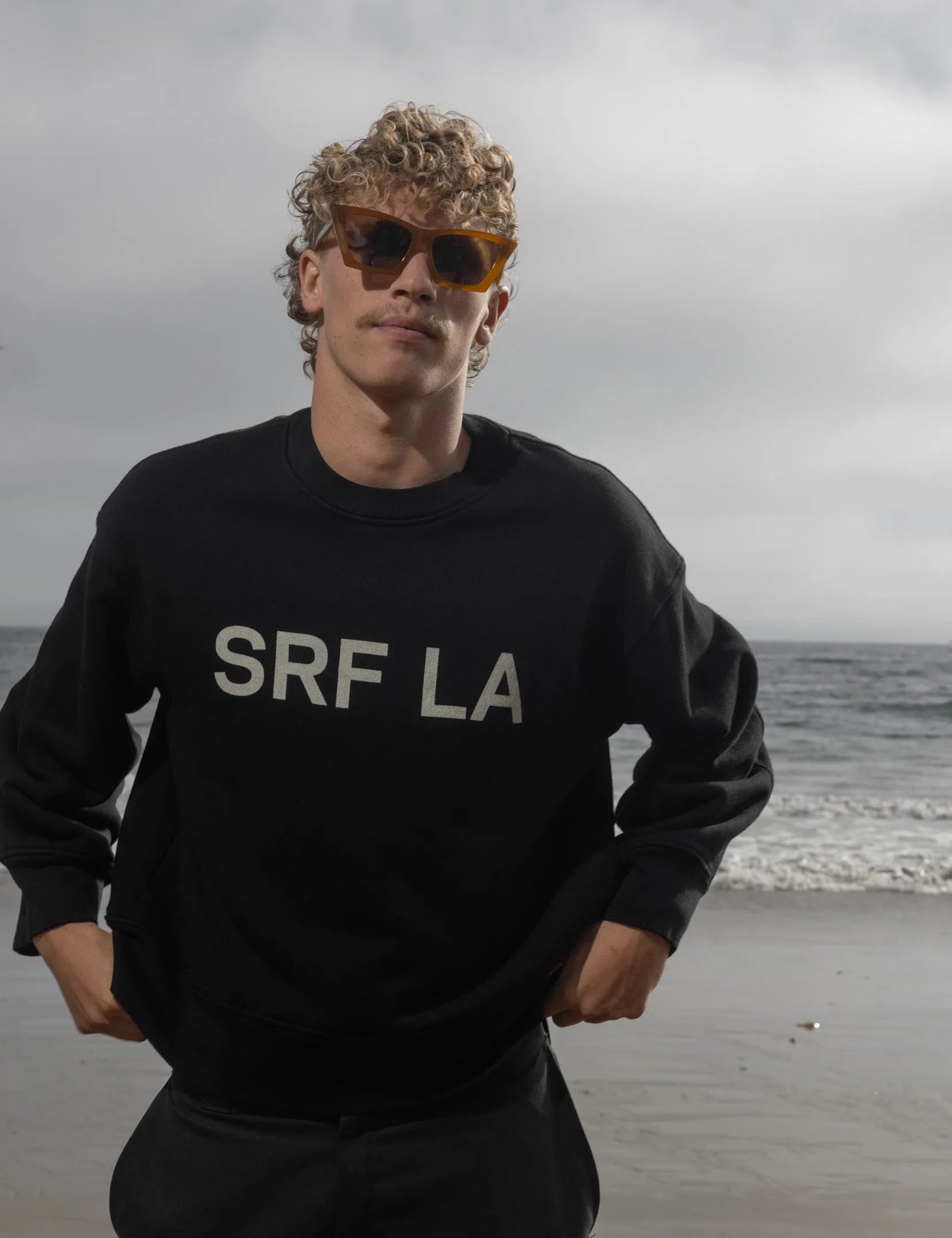 Barrel Sleeve SRF LA Crewneck - Antique Cream on Black - Heidi Merrick