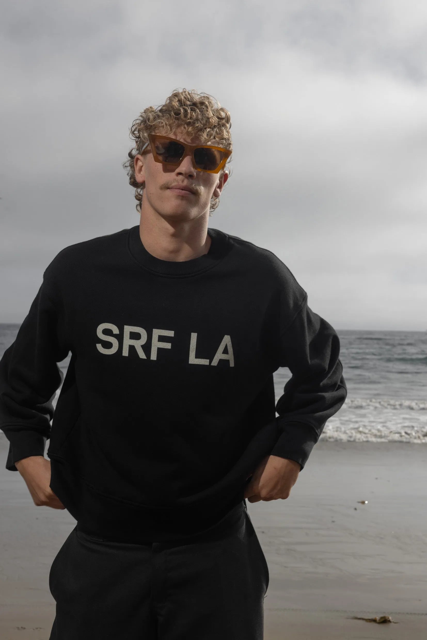 Barrel Sleeve SRF LA Crewneck - Antique Cream on Black - Heidi Merrick