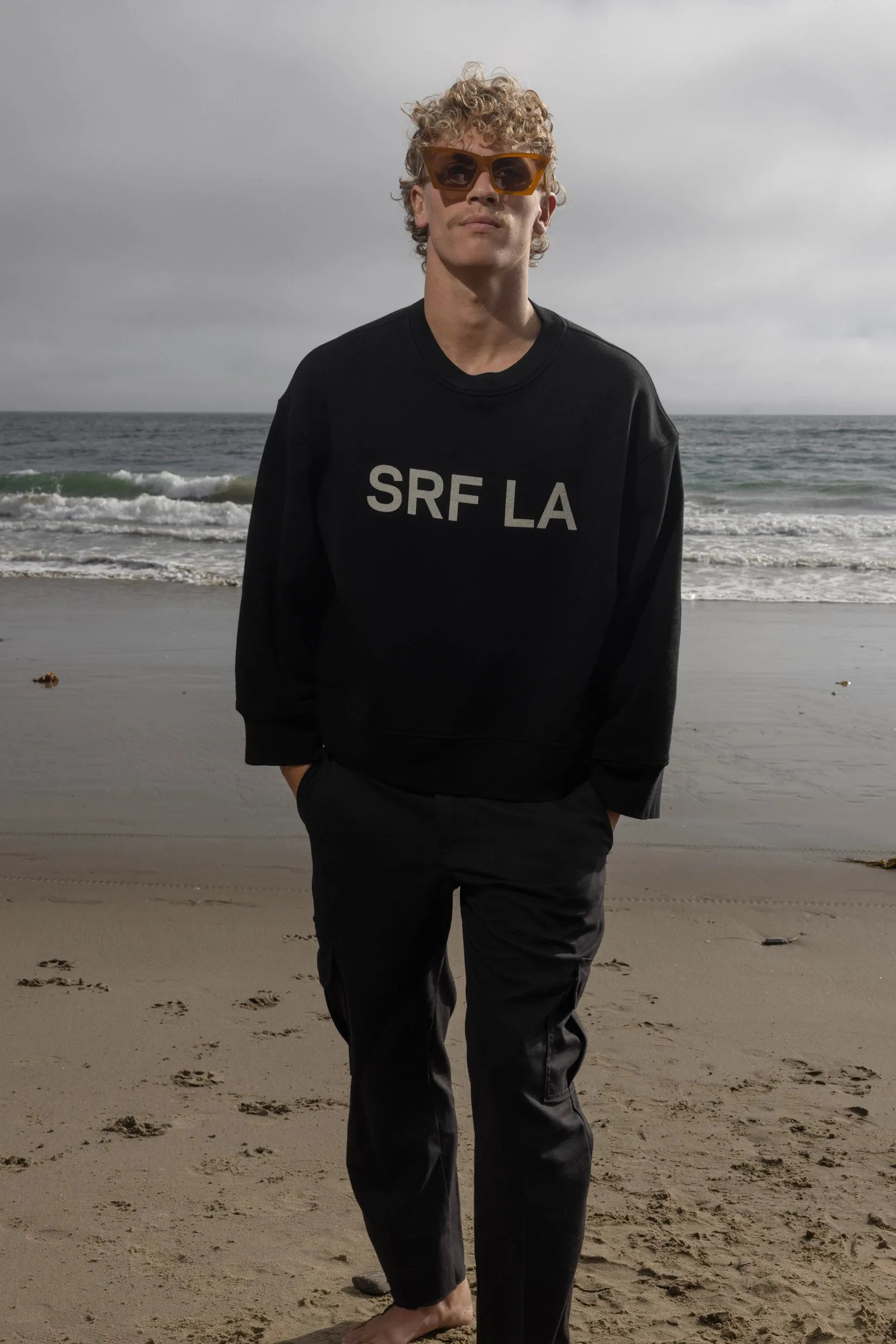 Barrel Sleeve SRF LA Crewneck - Antique Cream on Black - Heidi Merrick