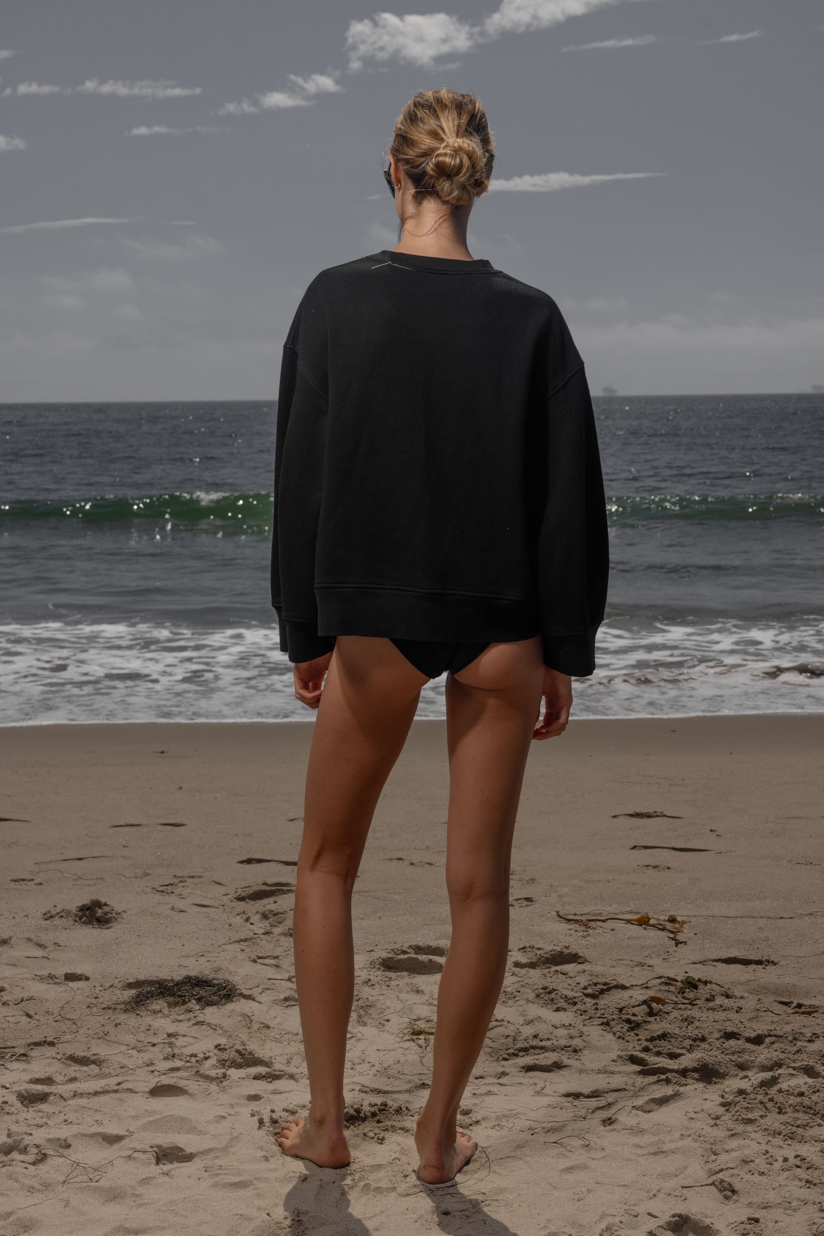 Barrel Sleeve 70's SRF LA Crewneck - Black Embroidered - Heidi Merrick