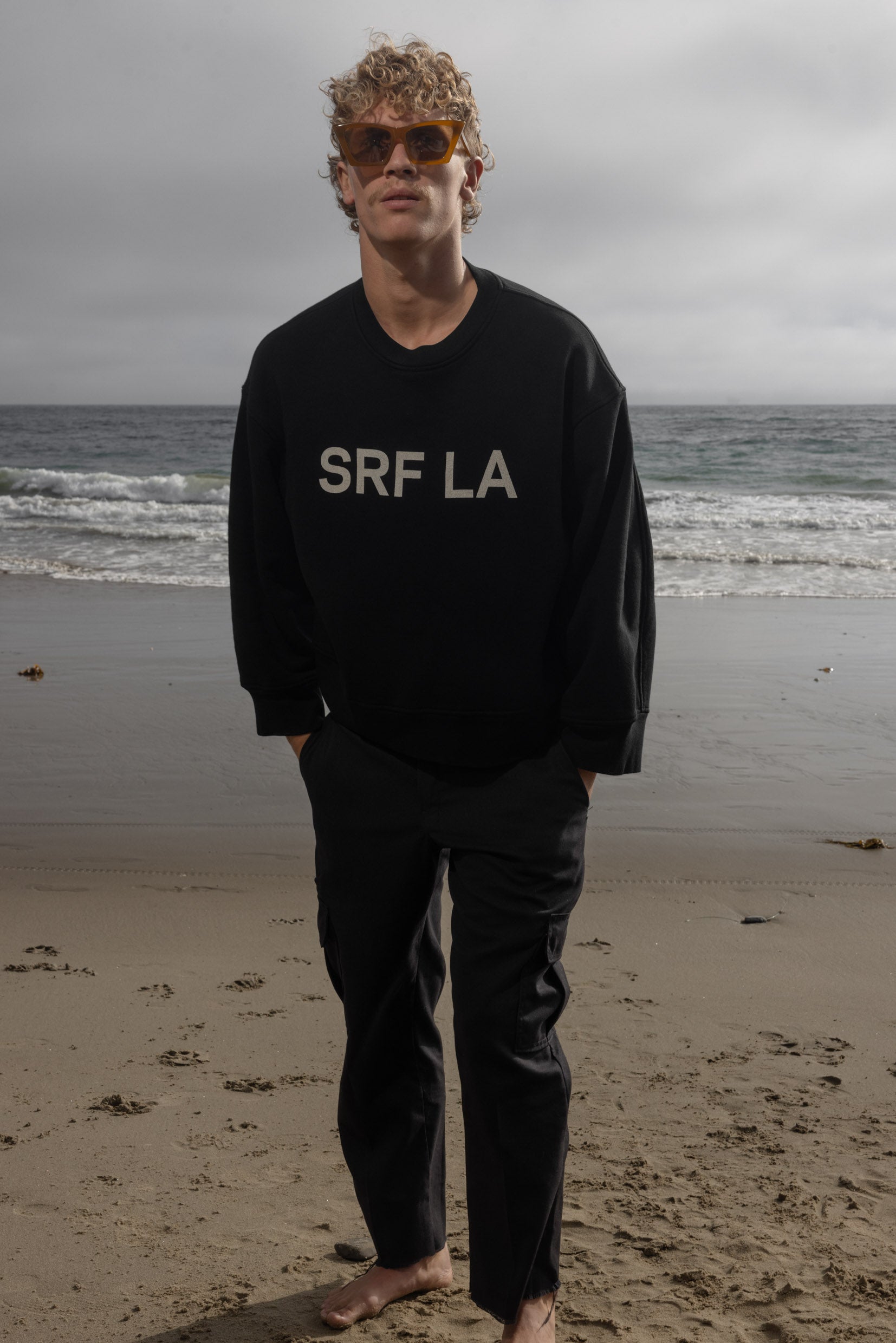 Barrel Sleeve SRF LA Crewneck - Antique Cream on Black - Heidi Merrick
