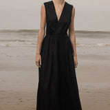 Corsica Dress - Noir Tissue Linen - Heidi Merrick