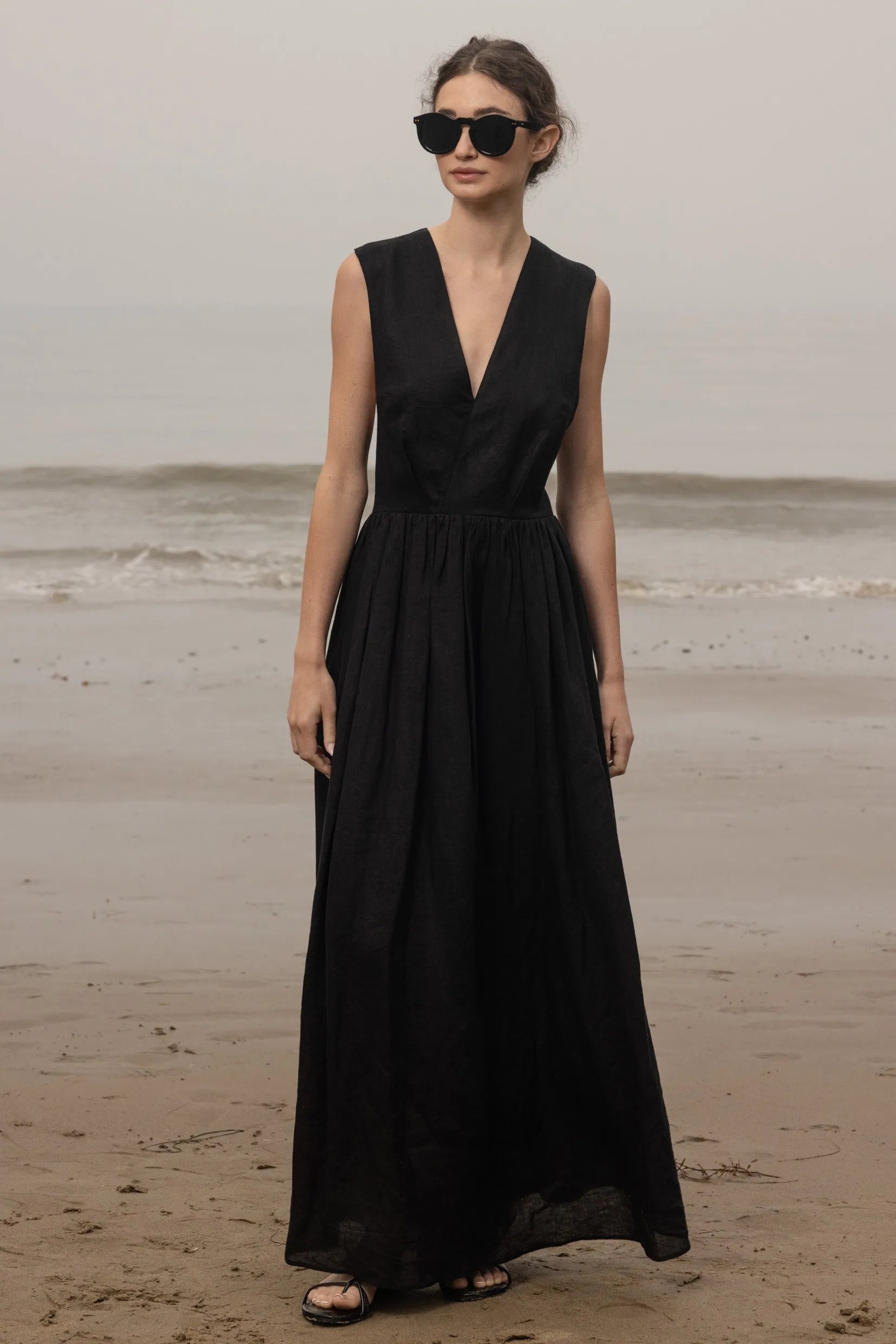 Corsica Dress - Noir Tissue Linen - Heidi Merrick
