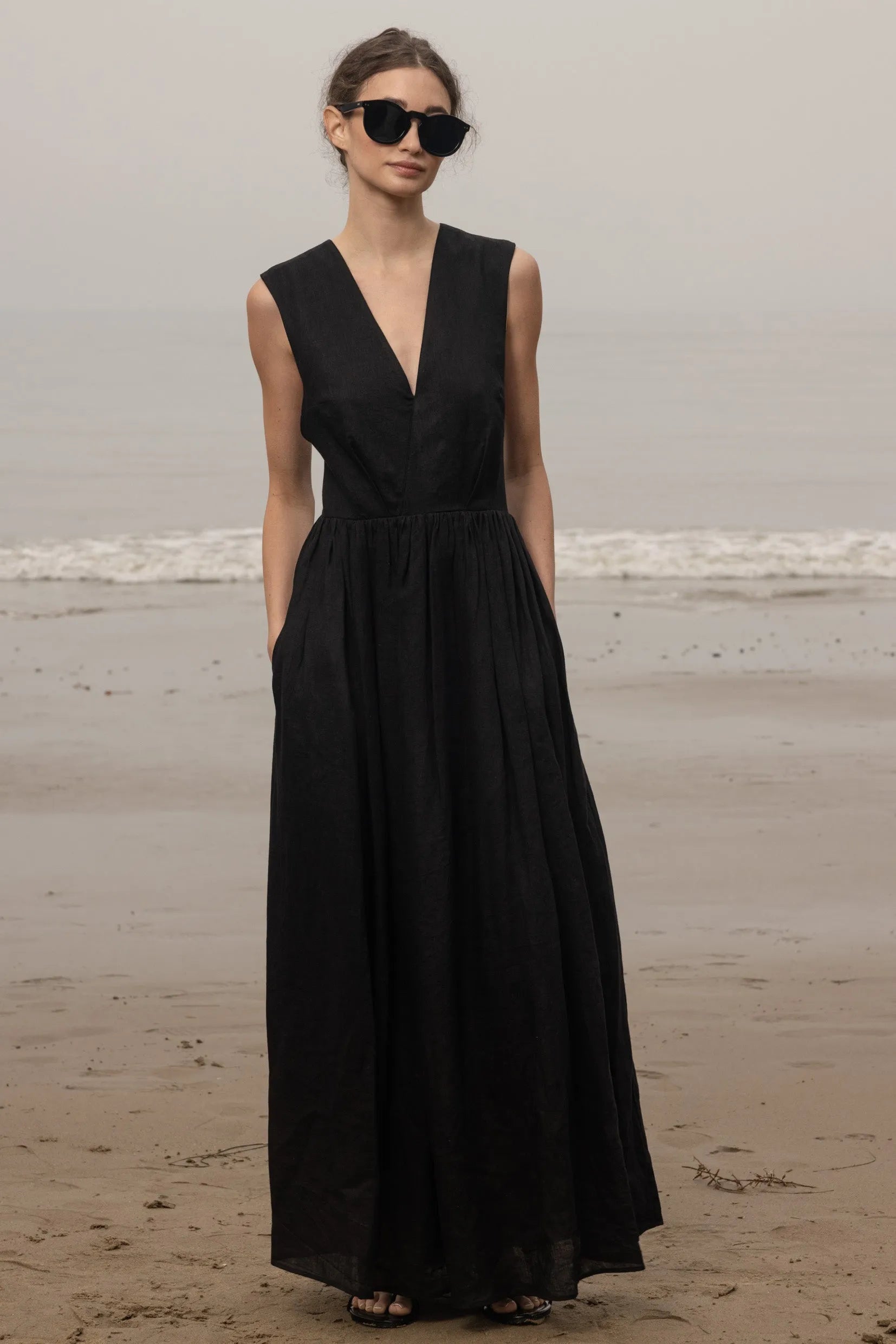 Corsica Dress - Noir Tissue Linen - Heidi Merrick