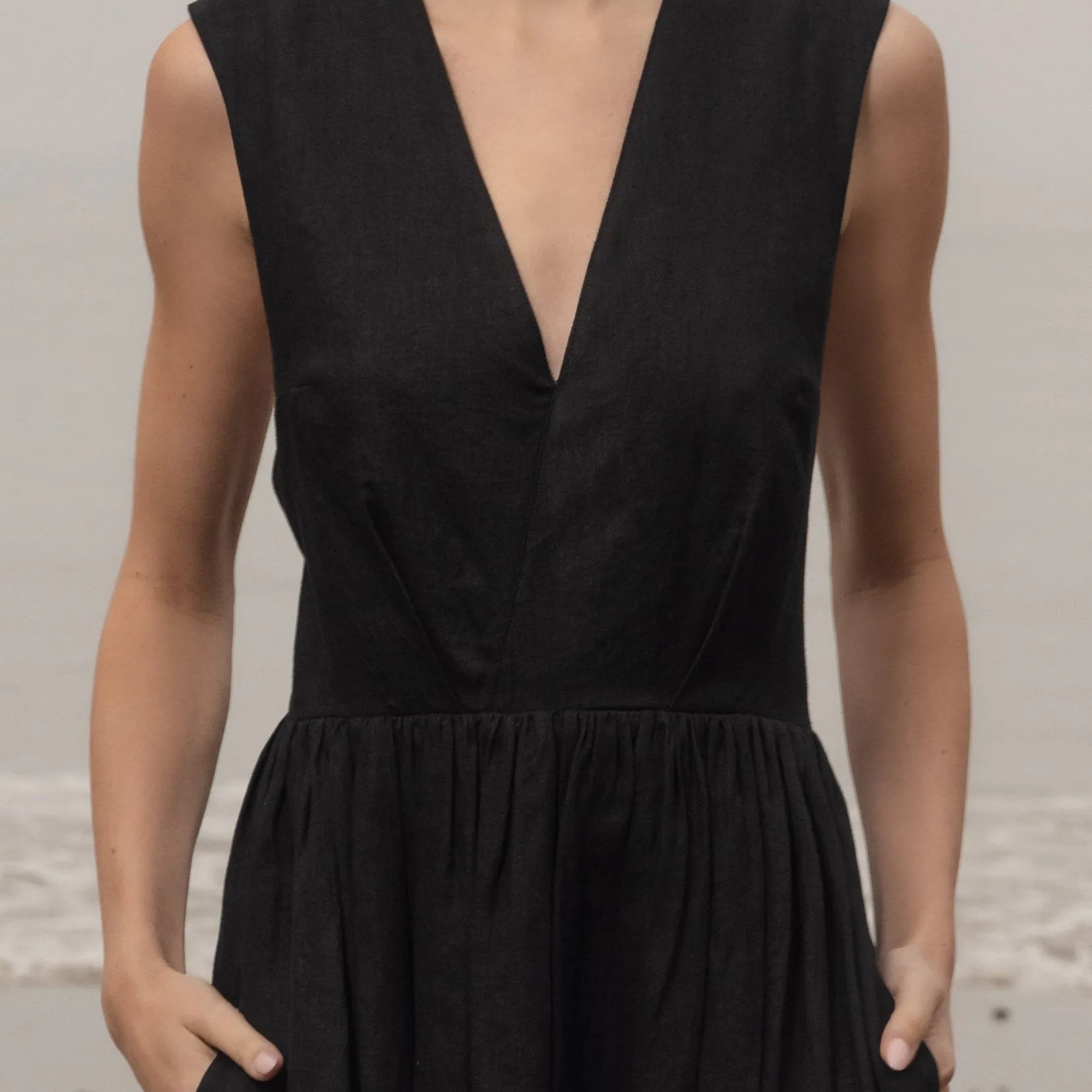 Corsica Dress - Noir Tissue Linen - Heidi Merrick