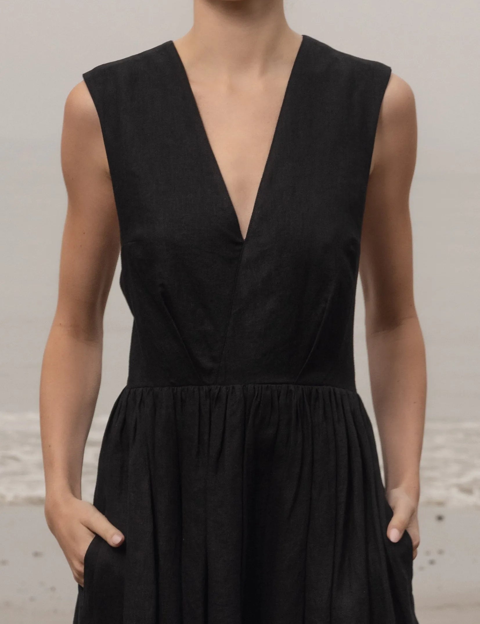 Corsica Dress - Noir Tissue Linen - Heidi Merrick