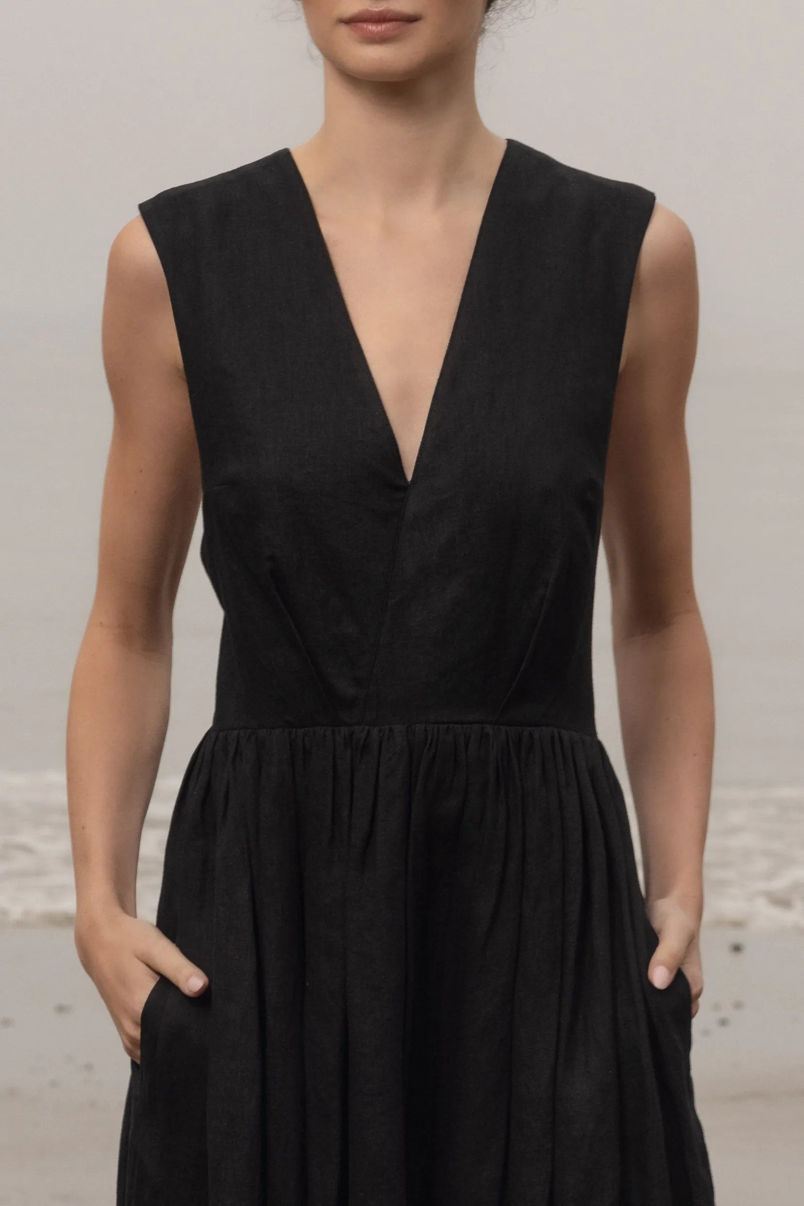 Corsica Dress - Noir Tissue Linen - Heidi Merrick