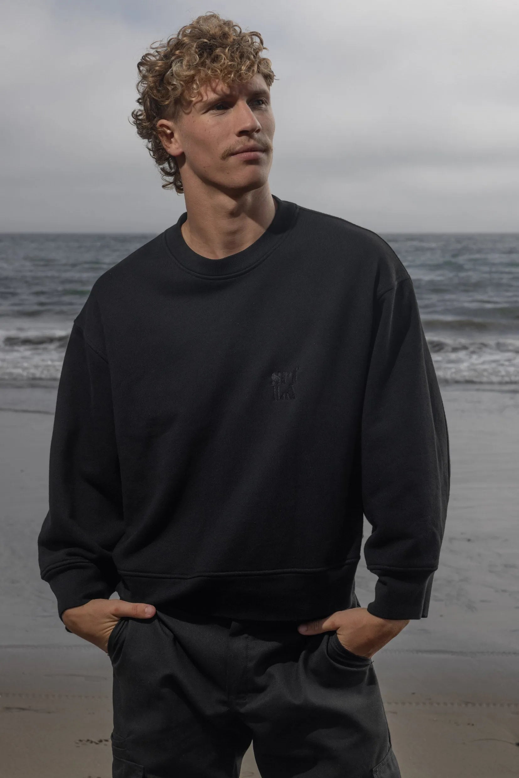 Barrel Sleeve 70's SRF LA Crewneck - Black Embroidered - Heidi Merrick