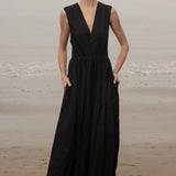 Corsica Dress - Noir Tissue Linen - Heidi Merrick