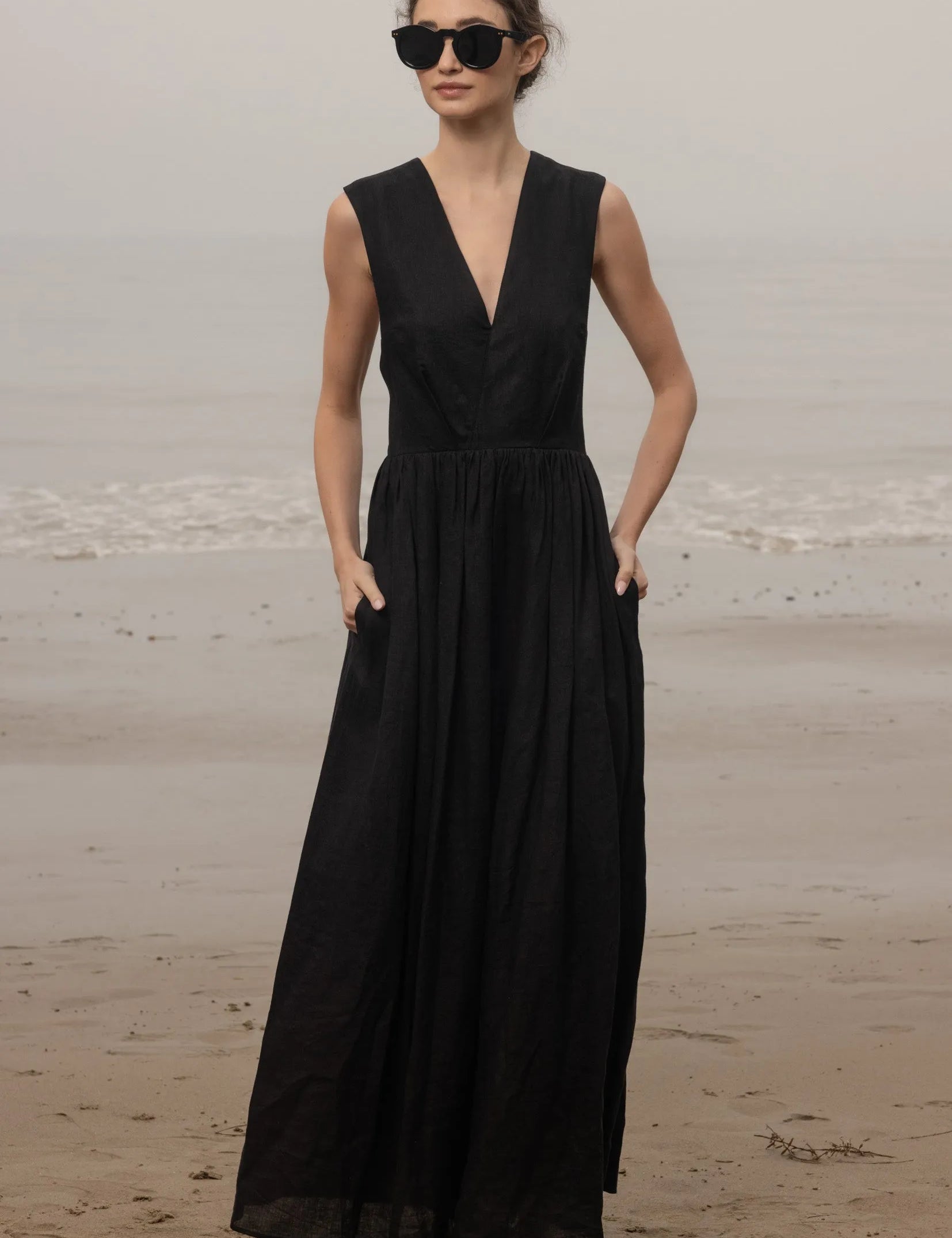 Corsica Dress - Noir Tissue Linen - Heidi Merrick