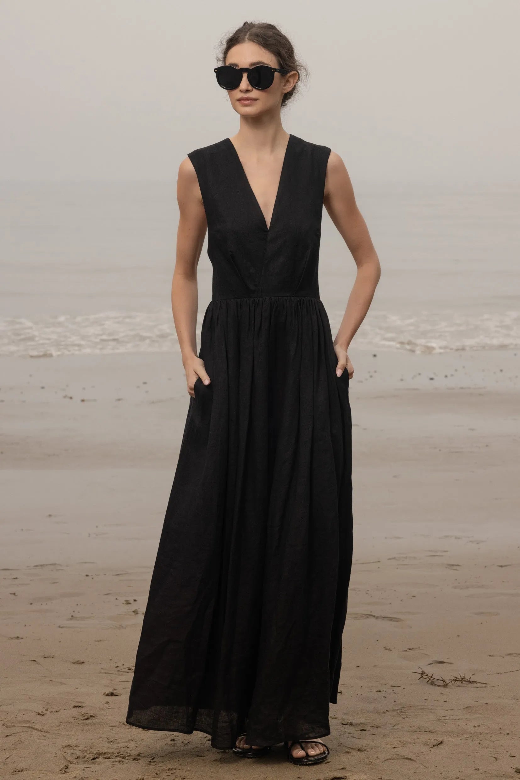 Corsica Dress - Noir Tissue Linen - Heidi Merrick