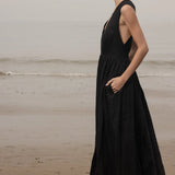 Corsica Dress - Noir Tissue Linen - Heidi Merrick