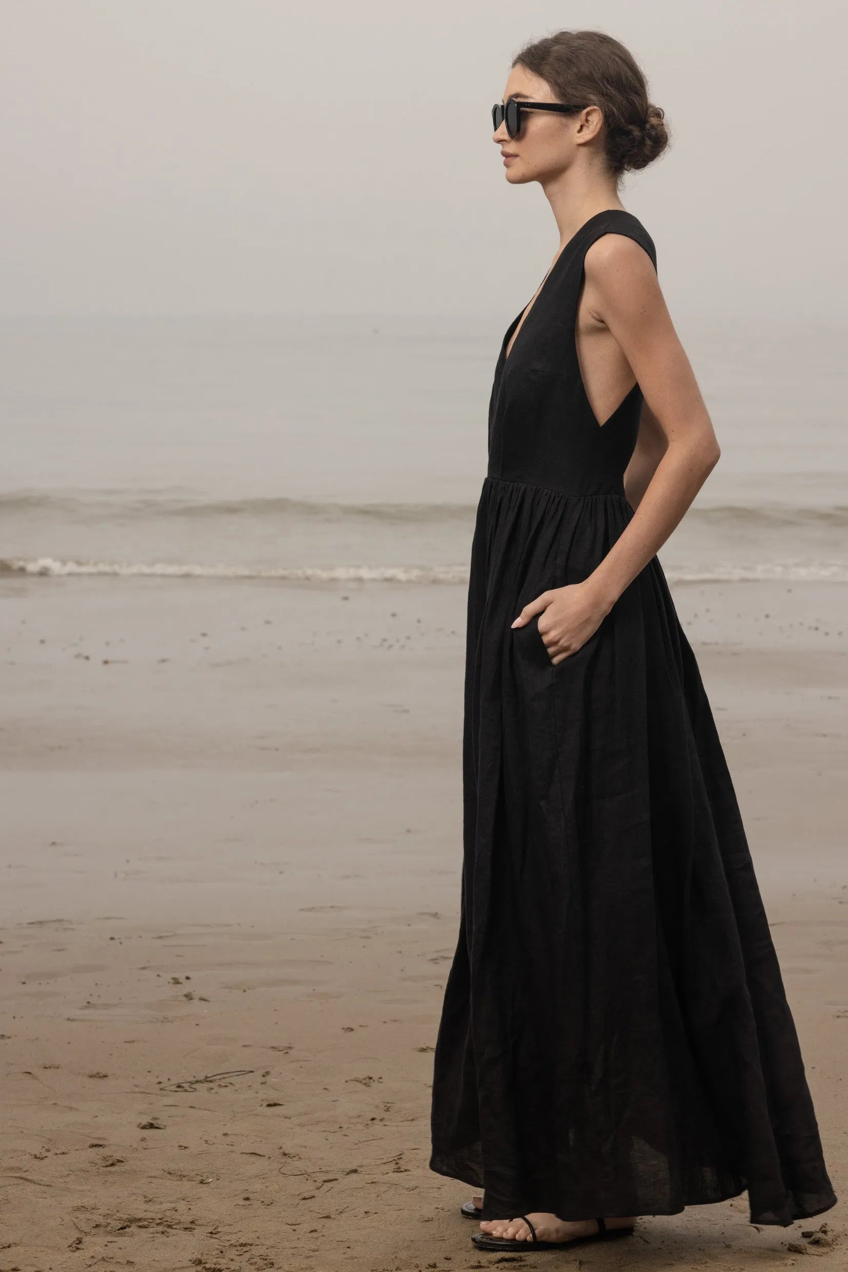 Corsica Dress - Noir Tissue Linen - Heidi Merrick