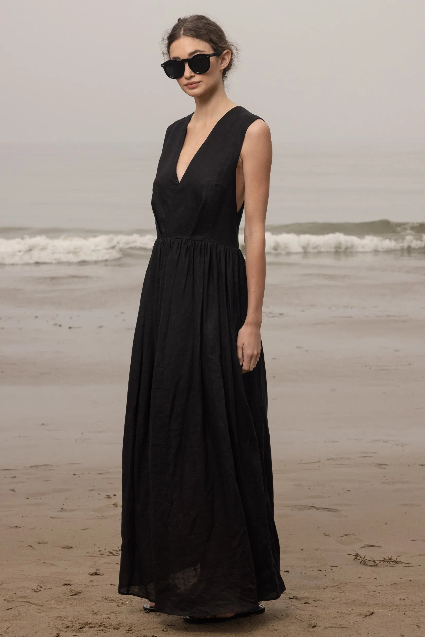 Corsica Dress - Noir Tissue Linen - Heidi Merrick