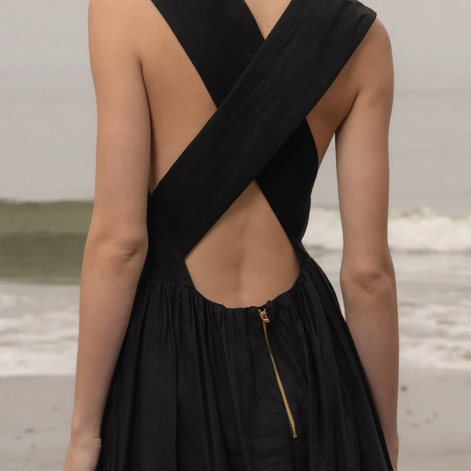 Corsica Dress - Noir Tissue Linen - Heidi Merrick